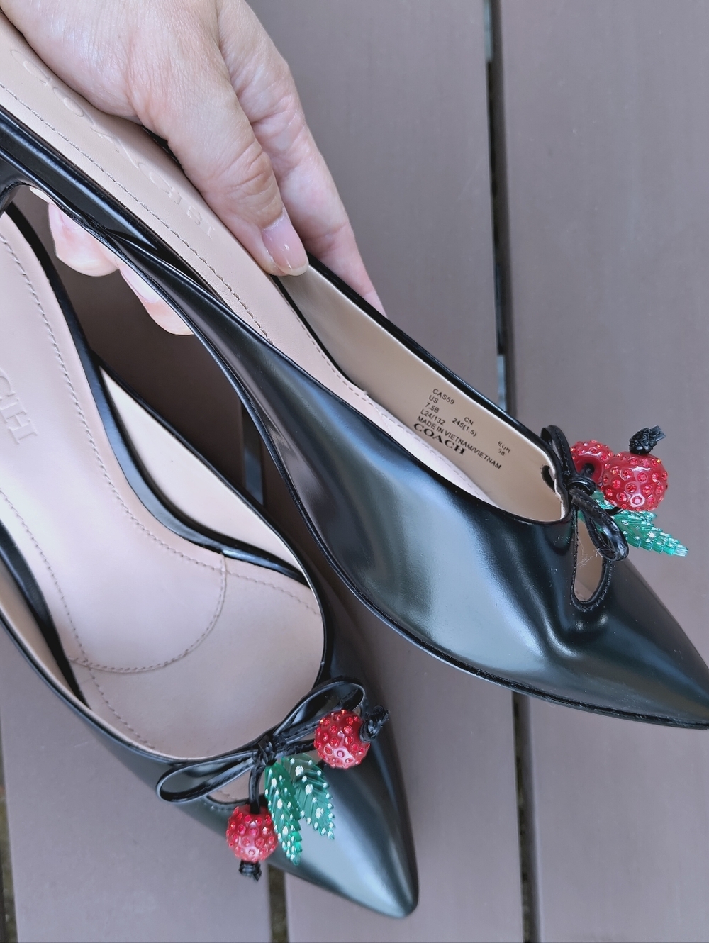 Coach Runway Leather Cherry Ornament Kitten Heel Mules - Size 7.5 - Picture 8 of 11